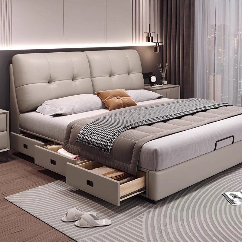 真皮床主卧轻奢高端大气储物带收纳抽屉现代简约软包双人面包床