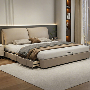 意式极简大象耳朵真皮床现代简约1.8m双人床高端大气主卧储物婚床
