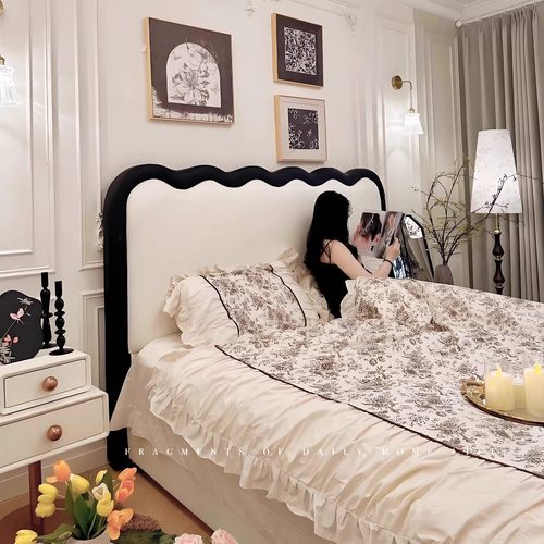 真皮床现代简约涟漪床主卧大床意式极简大小户型双人床软包储物床