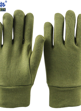 军绿色绒布罗口加厚保暖防高温加绒手套劳保优质棉布劳保防护手套
