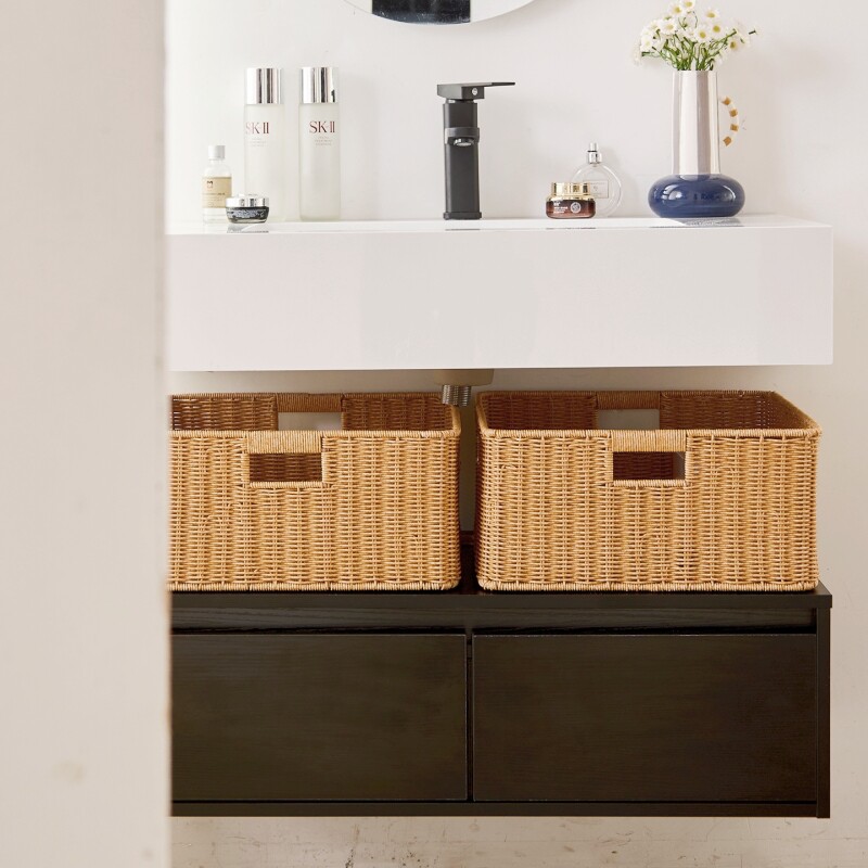 浴室柜下编织收纳筐酒店风卫生间收纳盒仿藤编收纳篮置物筐储物筐