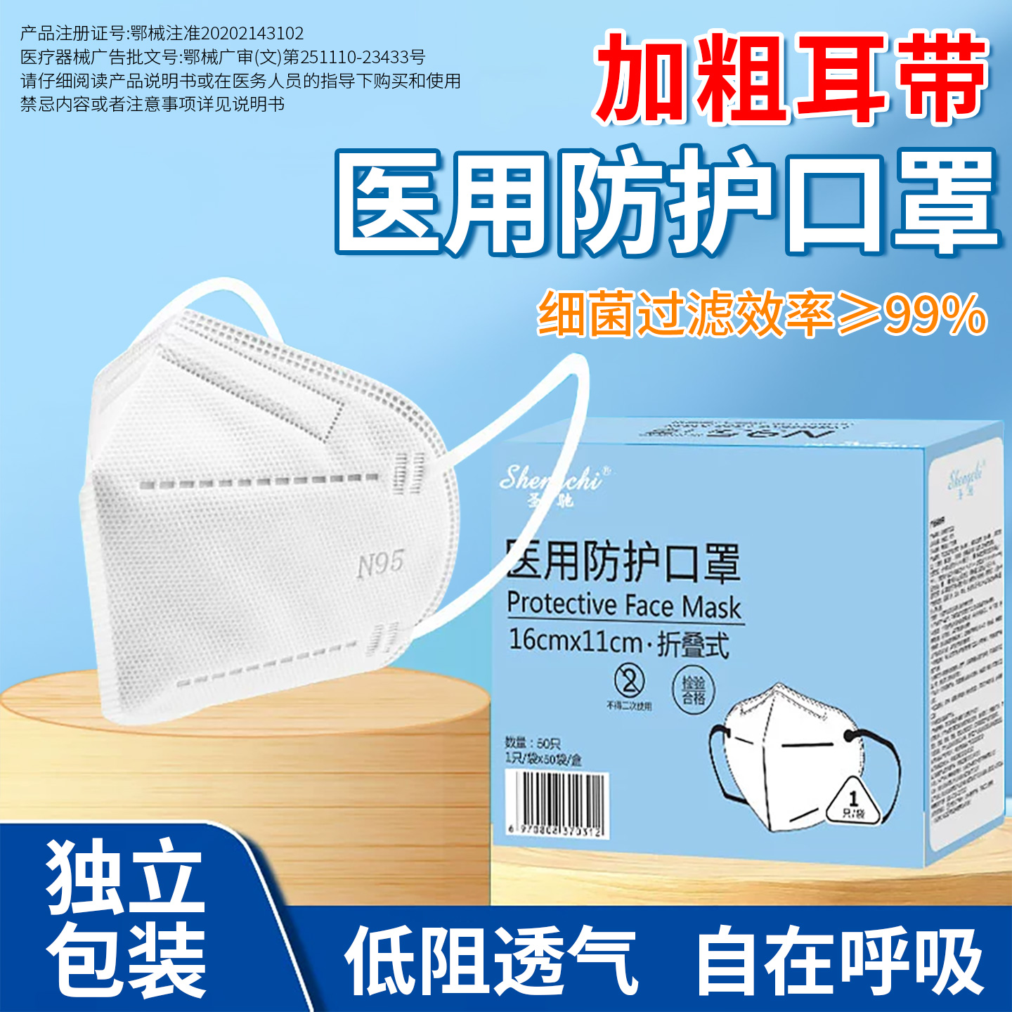 正品N95级医用防护口罩独立包装
