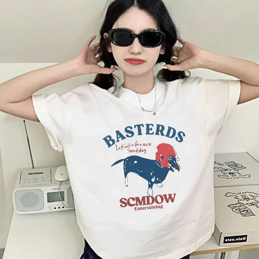 美式复古小狗短袖T恤女夏季新款oversize白色纯棉宽松休闲上衣,女装/女士精品,T恤,淘宝优惠券,粉丝福利购,淘宝优惠卷