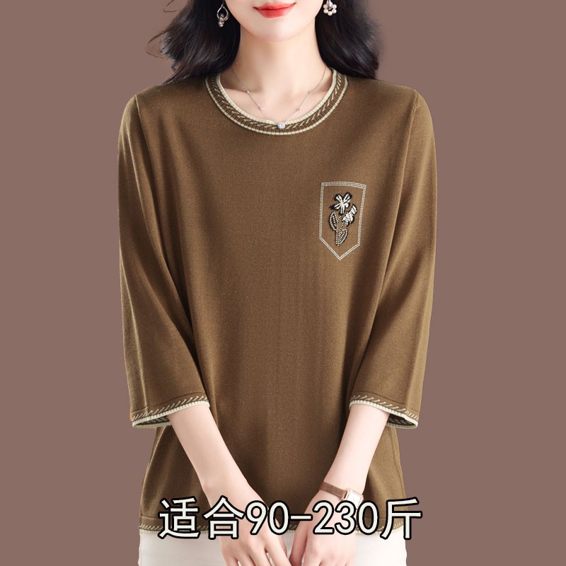 春季短款桑蚕丝t恤女薄胖妹妹宽松加肥加大码冰丝针织衫上衣200斤