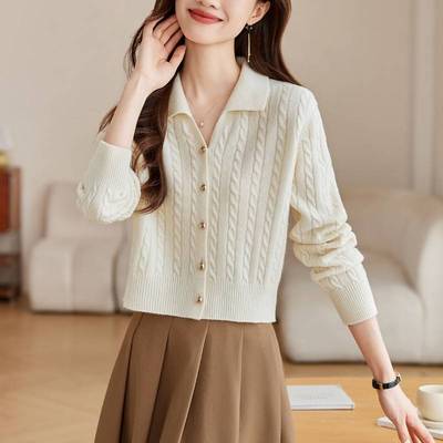 2025新款春秋女士安可拉红毛衣小开衫内搭打底衫短款羊毛针织外套