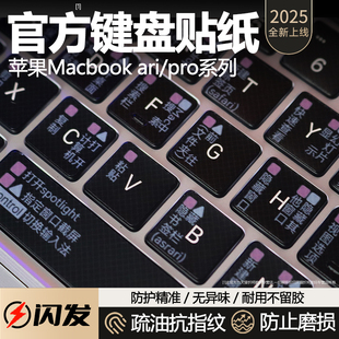 适用于macbookpro键盘膜快捷键贴纸air m4笔记本电脑Pro14/Pro16防刮15.3寸14寸全覆盖韩语俄语字贴膜M2A3241