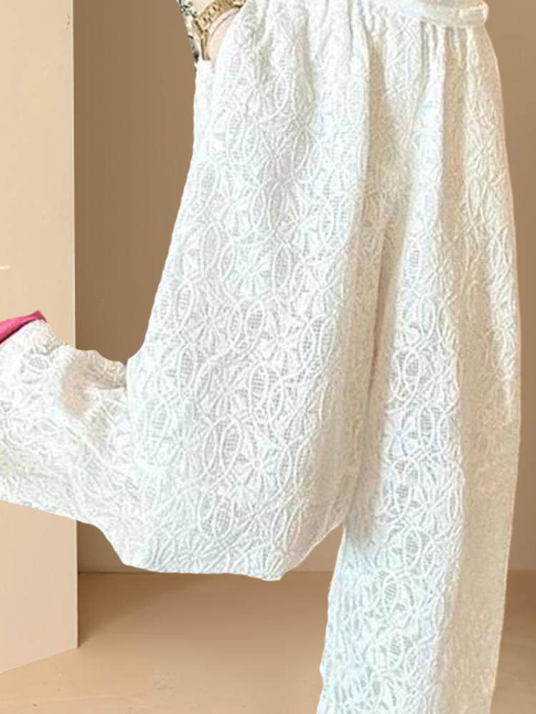 WOMENS CASUAL STRAIGHT-LEG WIDE-LEG PANTS EUROPEAN HAREM RADISH 2024 NEW NARROW LACE DRAPE SOFT AND LOOSE