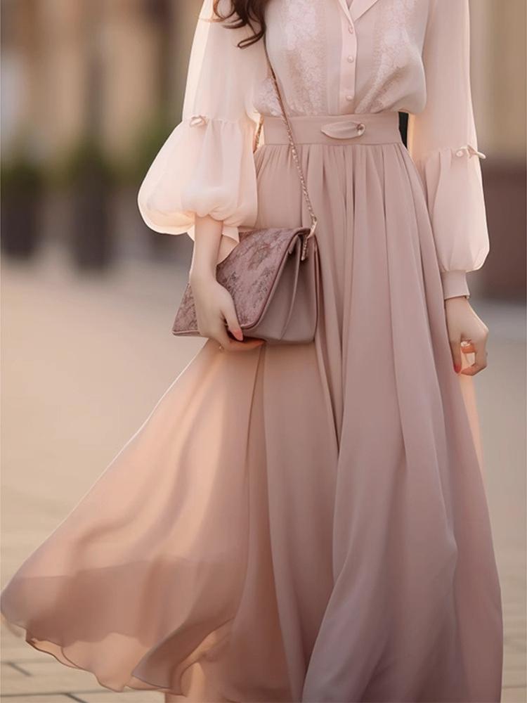 Shiffon demi-season dress, high-end set, city style Shiffon demi-season dress, high-end set, city style