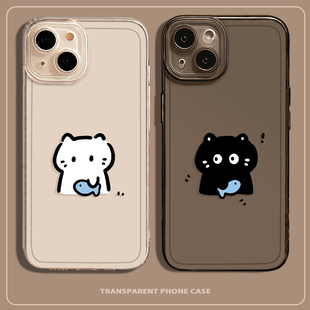 摸鱼猫咪手机壳适用于苹果17男女款 13透明pro小众12创意全包套 iPhone17promax情侣16卡通15可爱11一对14新款