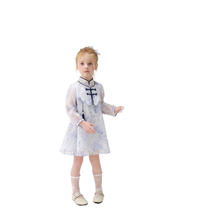 女童国风改良旗袍盘扣连衣裙春季2026新款女宝宝新中式长袖公主裙