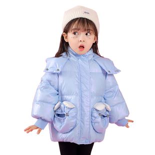 女童创意口袋羽绒服2025冬季新款儿童女宝宝短款连帽加厚外套冬装