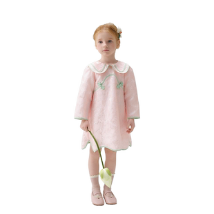 女童宫廷国风盘扣新中式连衣裙春季2026新款女宝宝长袖公主裙童装