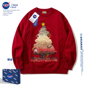 NASA联名圣诞红色毛衣男女款衣服2024新年款过年情侣装秋冬季外套