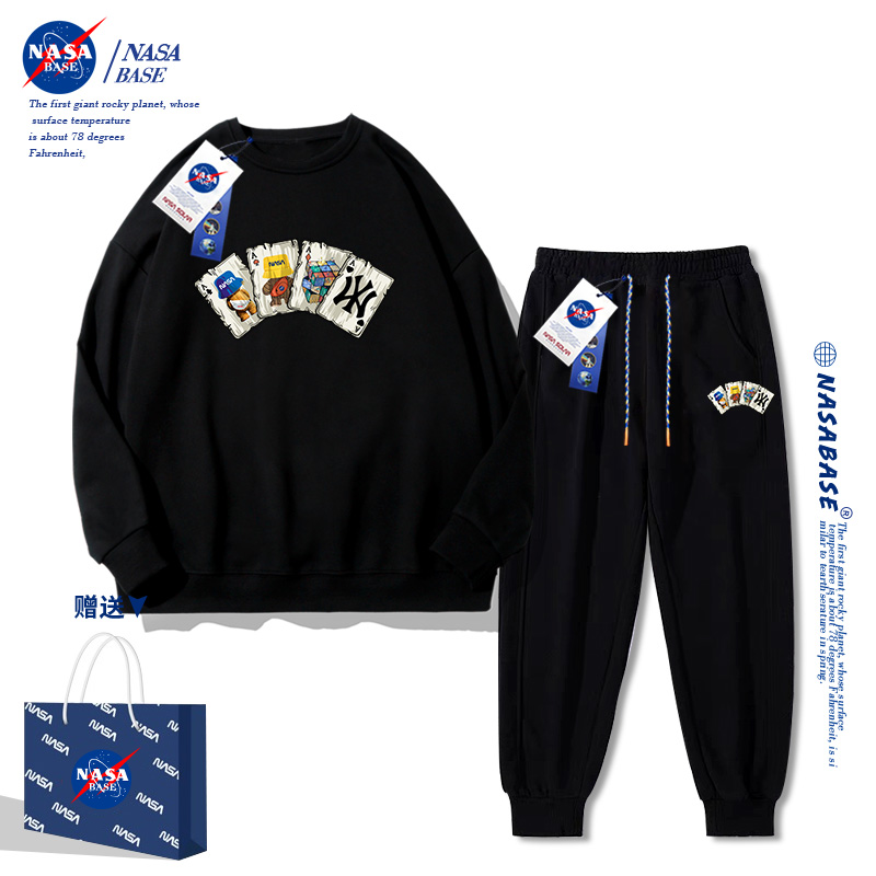 NASA联名卫衣卫裤一套装男女款2023新款潮流高级感情侣春秋款外套