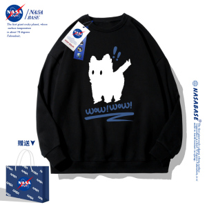 NASA联名潮牌白猫卫衣男生早春秋款2023新款美式情侣宽松圆领外套
