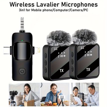 3 In1 Wireless Lavalier Microphone Video Wireless Mic 麦克风