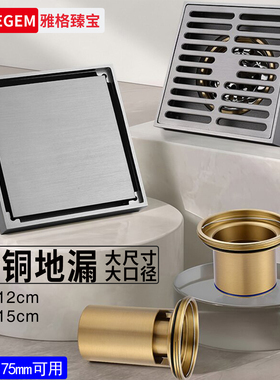 全铜大尺寸地漏12cm15cm加厚淋浴110管室外阳台庭院大排量防臭