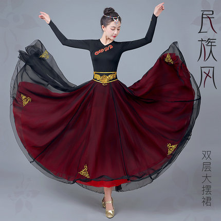 蒙古舞蹈演出服2022新款藏族新疆服装女上衣民族风练习半身裙裙子
