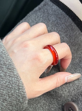 招财转运红玛瑙素圈戒指男女本命年大红色指环