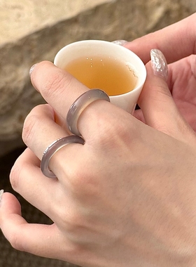 极细玛瑙戒指高级感灰色玉髓玛瑙扳指戒指玉石素圈