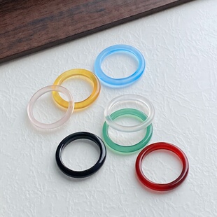 特细戒指男女玛瑙玉石宝石戒指素圈时尚个性风简约清新彩色百搭