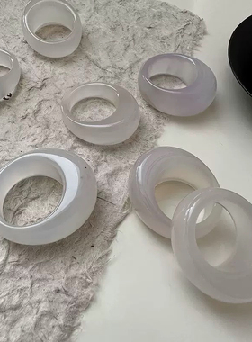 玛瑙玉髓大鹅头水滴扳指白玉髓扳指招财简约个性戒指玉石指环戒圈