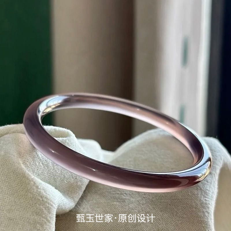天然冰种紫罗兰玉髓叮当鐲时尚高级感设计小众帝王紫玛瑙手镯8mm