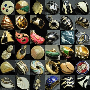 P单个单只耳夹 vintage西洋古董首饰Lisner西德NAPIER打标珐琅