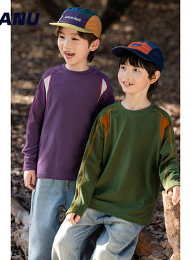 7A抗菌 MANUKIDS童装男童25秋冬撞色拼接保暖抗静电中大童长袖T恤
