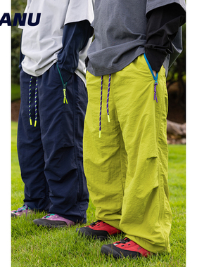 MANUKIDS童装男童25秋季户外防水撞色双层伞兵裤直筒中大童休闲裤