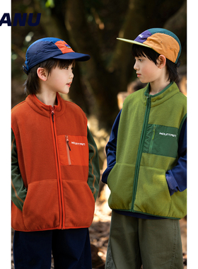 加绒抗静电 MANUKIDS童装男童25秋冬山系简约蓄热外套中大童马甲