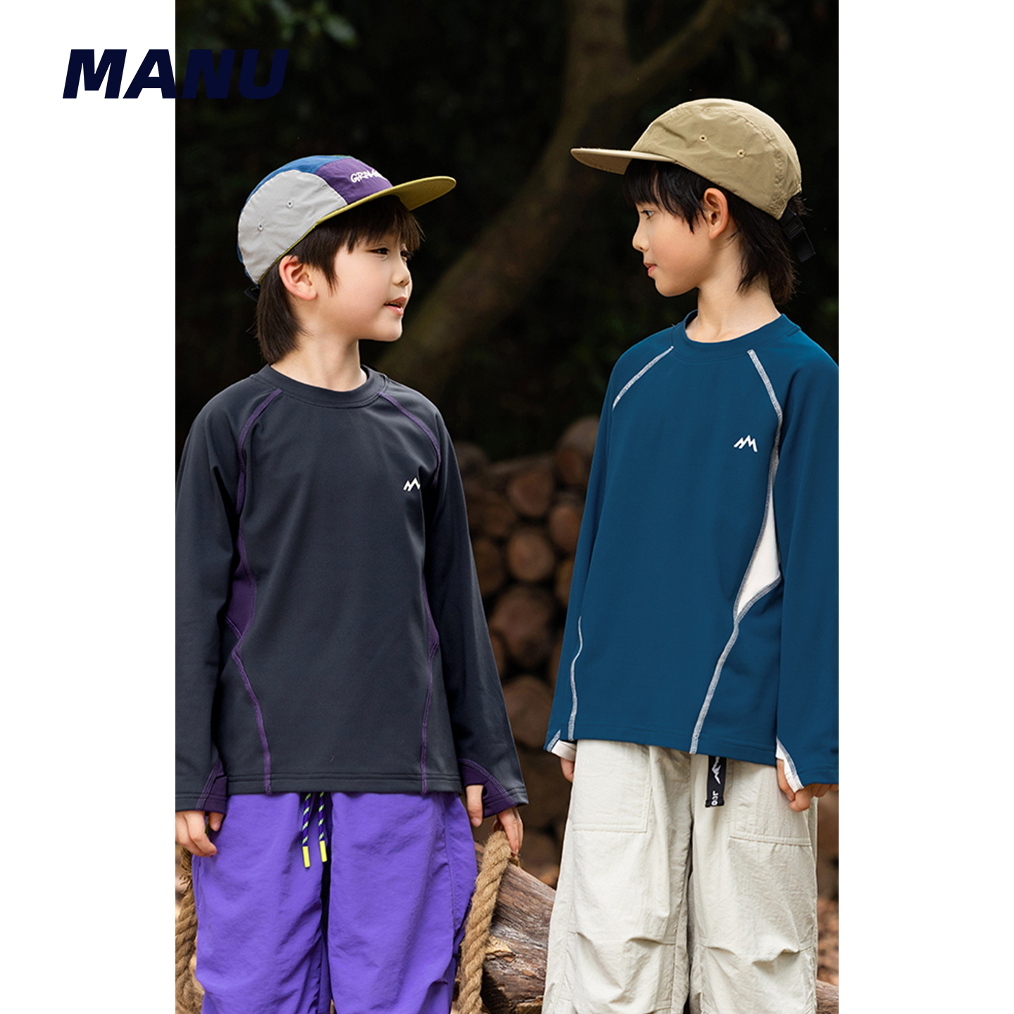 速干加绒山系撞色运动长袖T恤