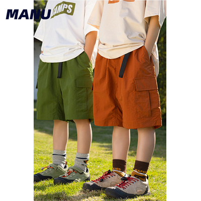 速干纯色口袋中大童五分裤短裤