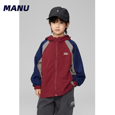 山系撞色拼接宽松连帽外套夹克