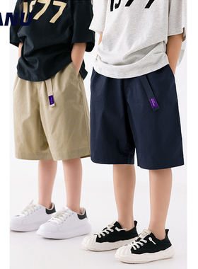 MANUKIDS童装男童纯色简约宽松腰带日系五分裤儿童休闲短裤