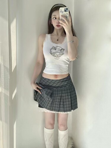 学院风格纹半身裙女夏季新款小众