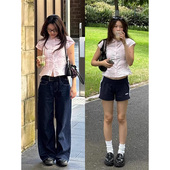 甜美小飞袖 设计感收腰显瘦短款 粉色短袖 女夏2026新款 上衣 衬衫 法式