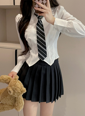 收腰jk制服衬衫女纯欲设计感辣妹上衣2025新款修身短款长袖白衬衣