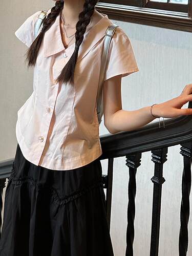 学院风短袖衬衫夏设计感短款上衣