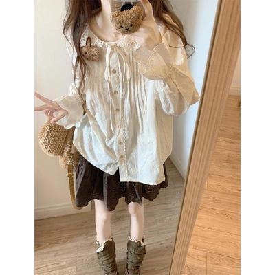 法式甜美花边领宽松长袖衬衫女