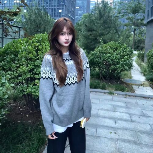 美式复古费尔岛绞花圆领针织毛衣