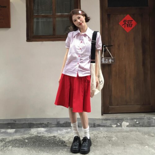 【格恩学院】学院风短袖条纹衬衫