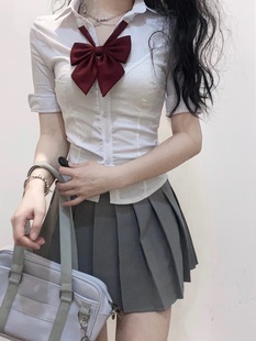 女学院风纯色上衣百搭学姐白色衬衣 JK制服纯欲风辣妹收腰短袖 衬衫