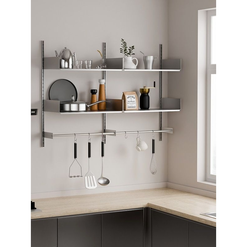 不锈钢厨房置物架家用壁挂式碗碟收纳架家庭咖啡角开放式厨具挂架