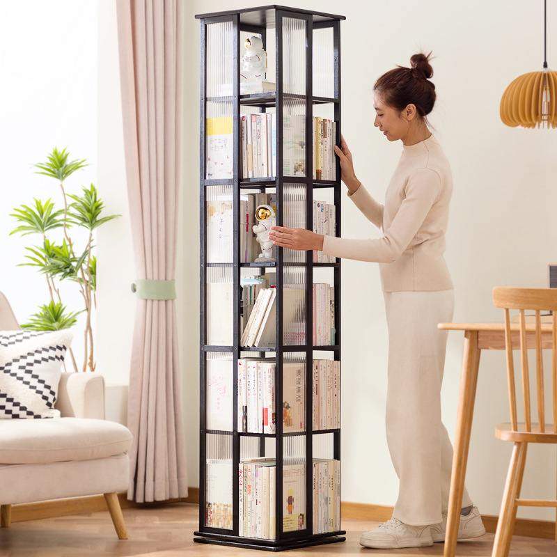 新品 书柜网红创意客厅简落地置物架旋转书架360度家用学生收纳柜