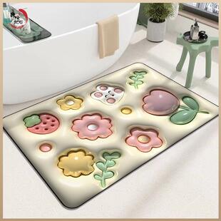新品 3D视觉立体感膨胀小花软硅藻泥吸水地垫浴室防滑垫厕所卫生