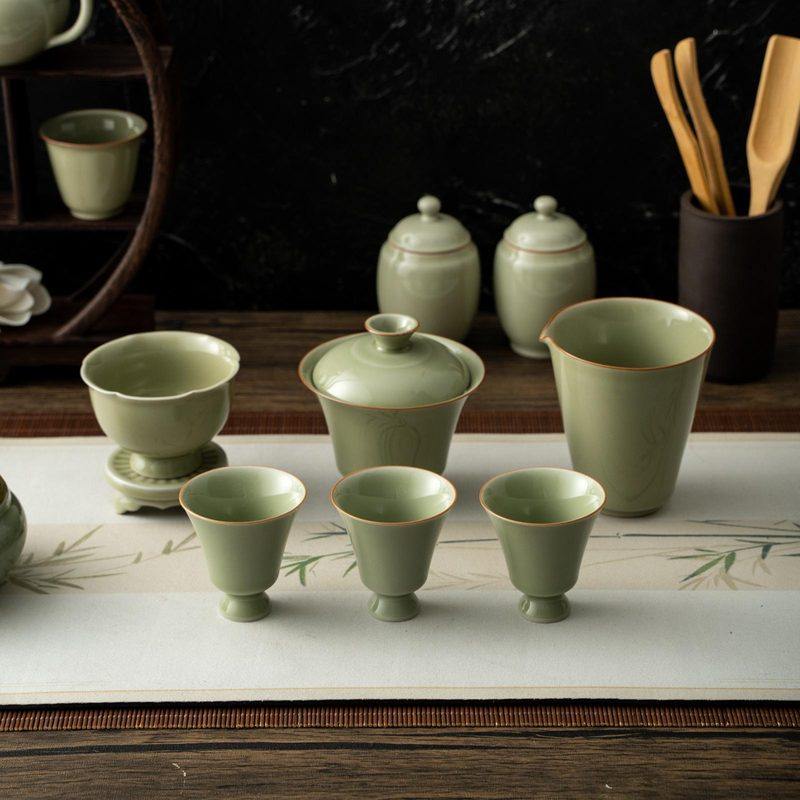 都江堰玉堂窑瓷器茶具套装功夫茶家用青瓷茶杯盖碗轻奢高档礼盒装,餐饮具,茶具礼盒,淘宝优惠券,粉丝福利购,淘宝优惠卷