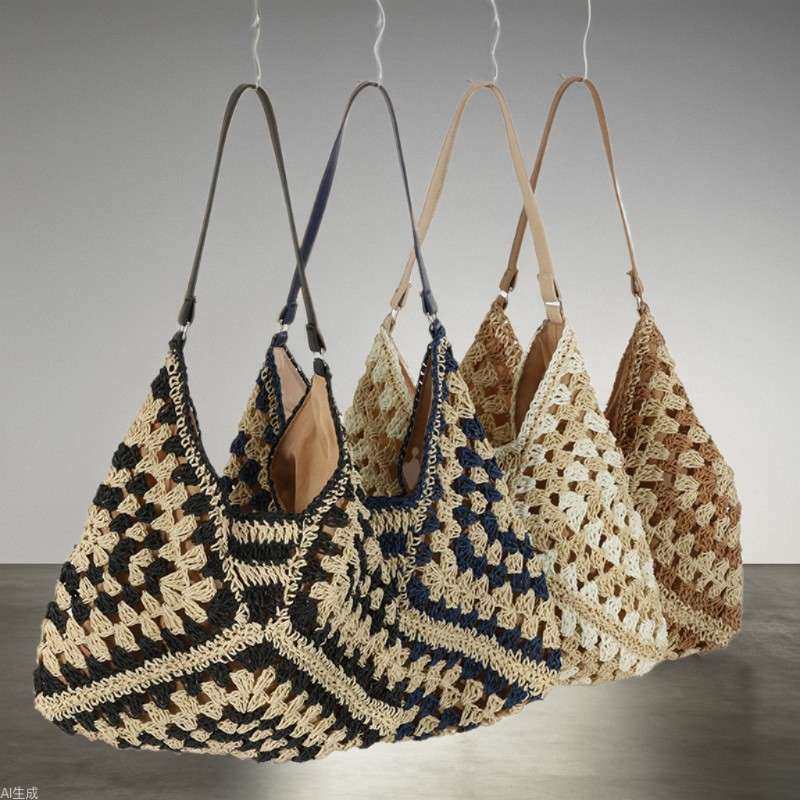 新品 新款时尚纸绳草编包镂空方花大三角撞色单肩度假沙滩包女包,箱包皮具/热销女包/男包,小方包,淘宝优惠券,粉丝福利购,淘宝优惠卷