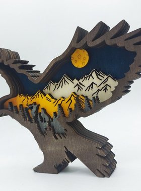 跨境新款木质鹰摆饰装饰道具雕刻派对聚会摆件家居装饰木制节日鹰