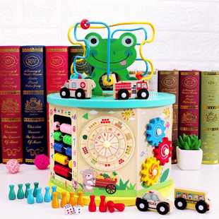 宝宝绕珠串珠玩具木质多功能珠绕玩具百宝箱七面益智大婴幼儿学习